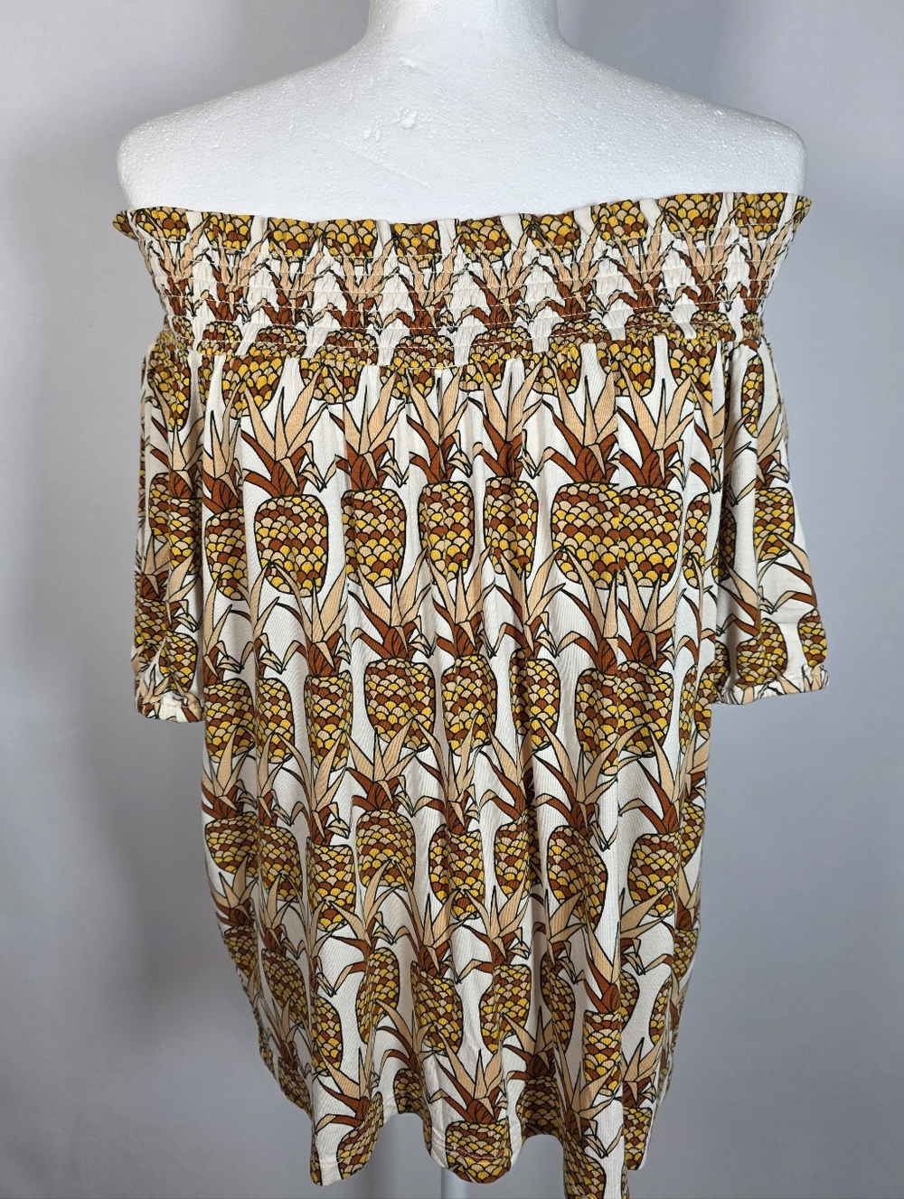 Porridge Anthropologie Pineapple Off Shoulder Top Bow Back Size L NWT